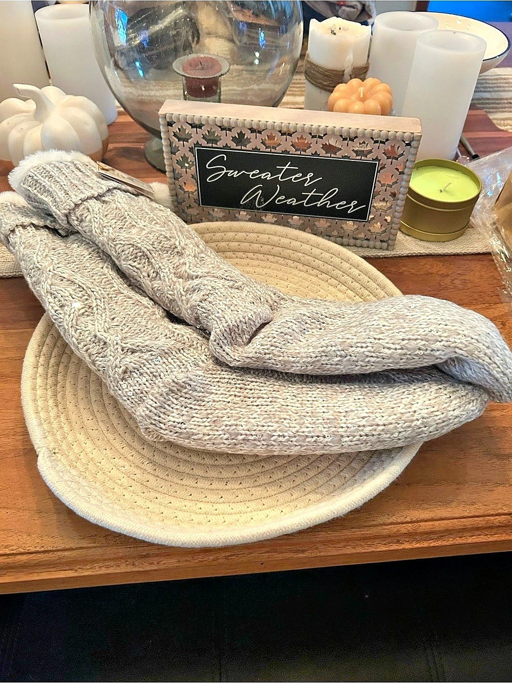 Gray & White Sequin Faux Fur Cuff Socks NWT